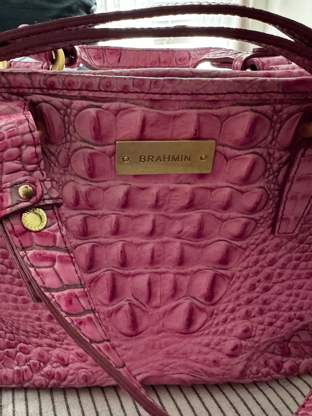 Brahmin Pink Croc-Embossed Leather Tote vintage